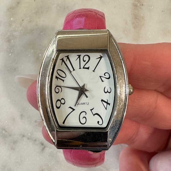 Pink Cuff Watch With Wide Metal Frame - Picture 6 of 11